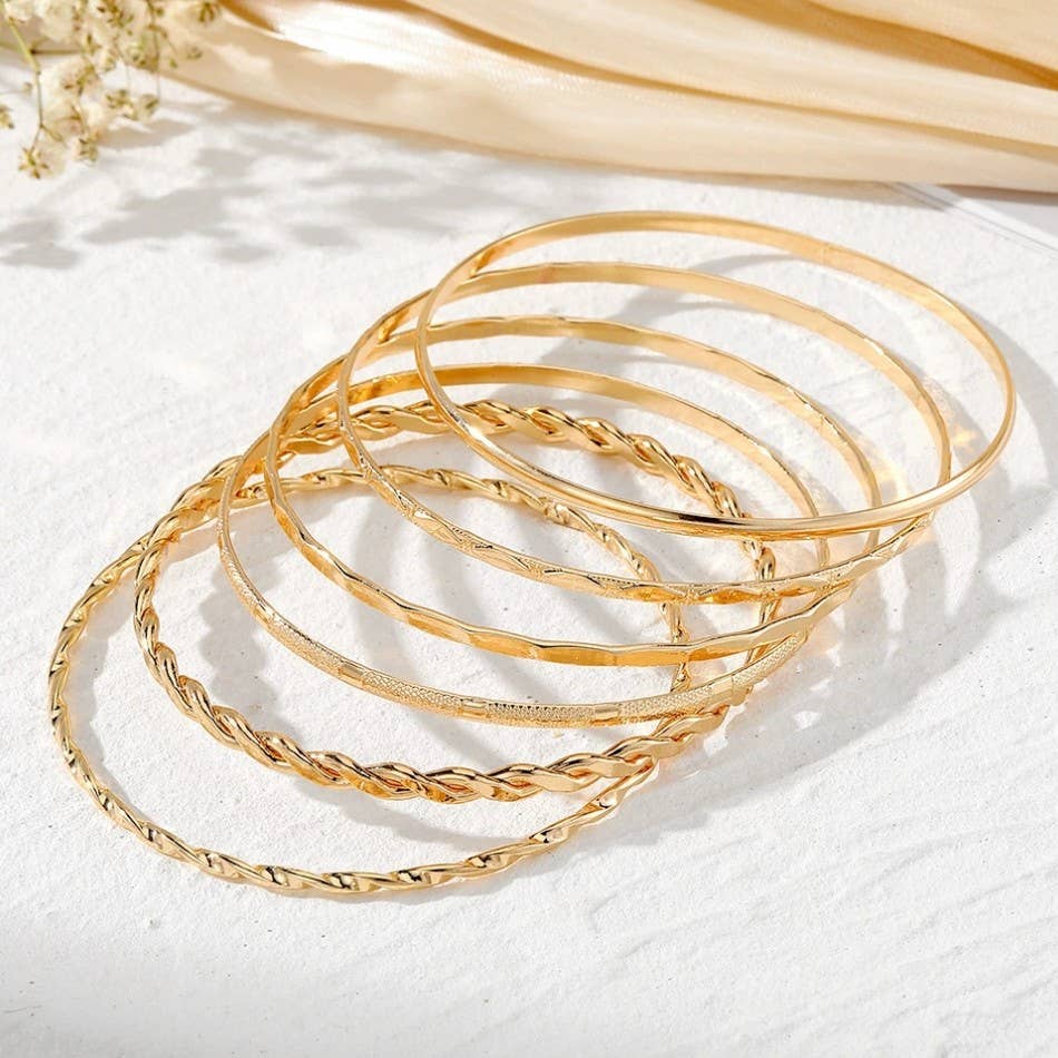 Gold Layered Bangle Set - Mixed Texture Stack | 40B5238