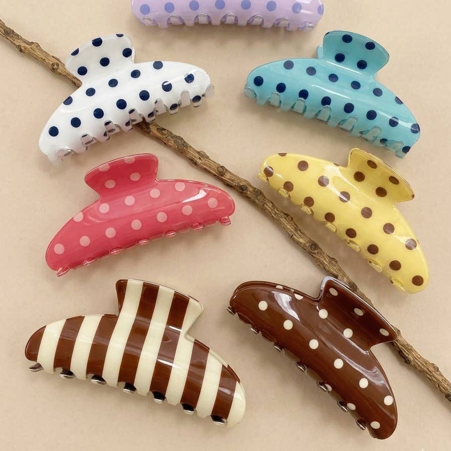 Retro Polka Dot Hair Claw - Glossy Spotted French | 40H1099