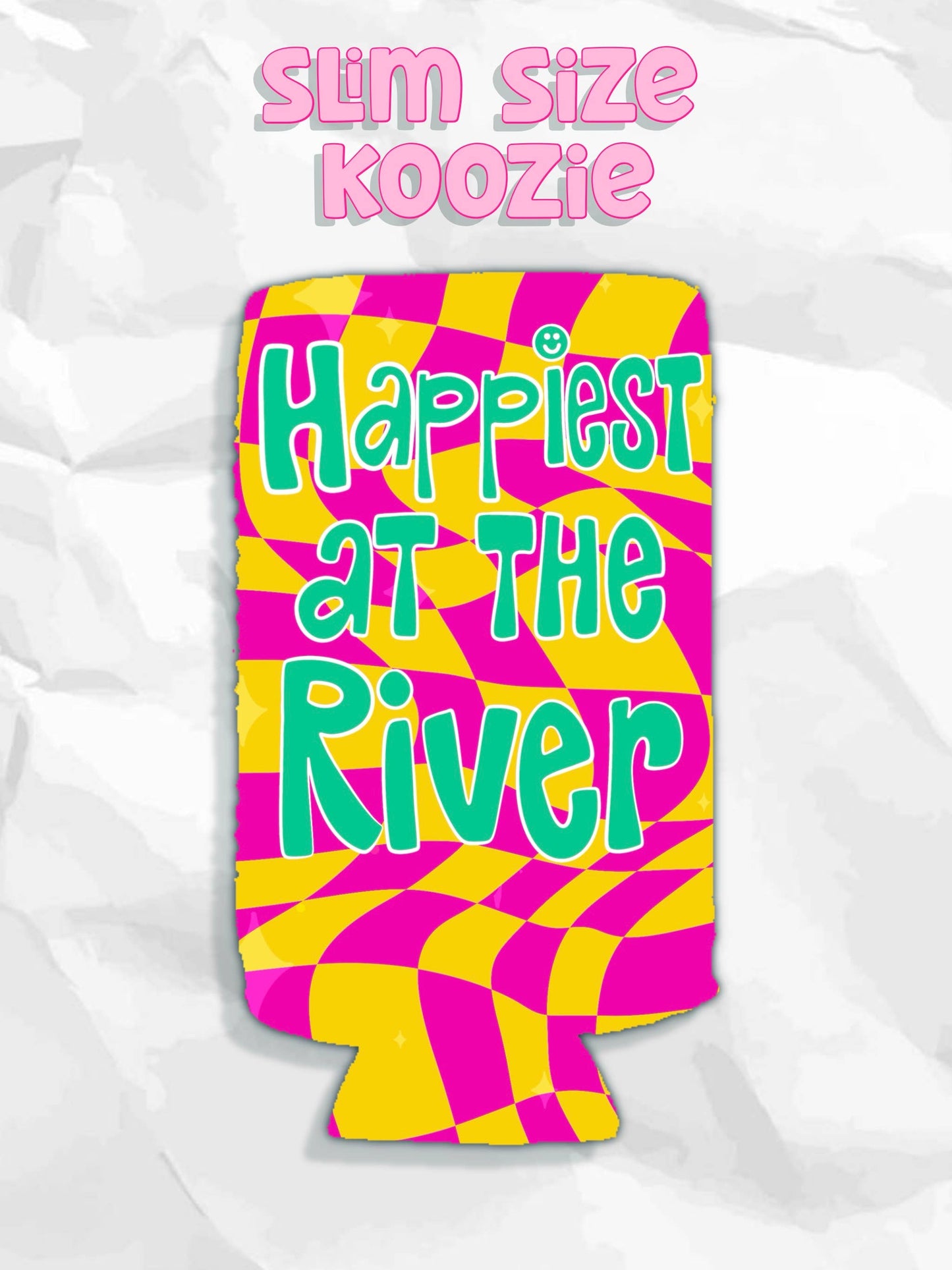 Happiest at the river summer checkered koozies 