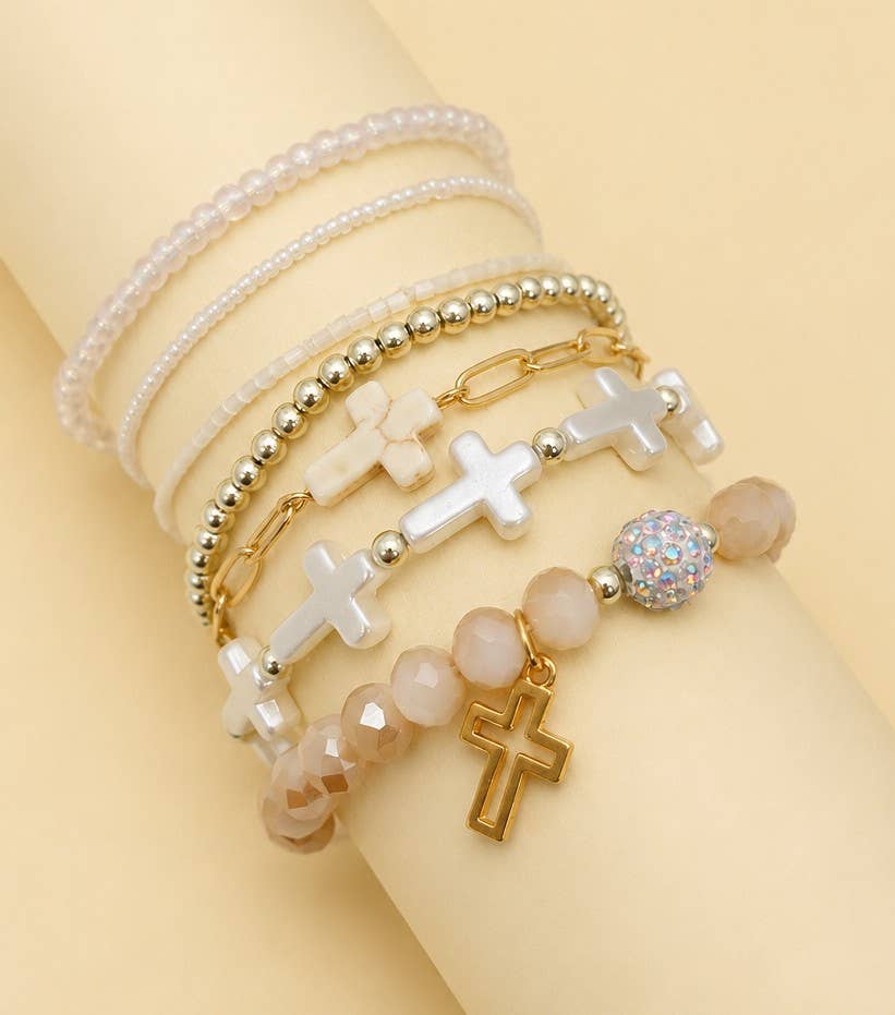 Cross Charm Mixed Beaded Bracelet Set | 40B5275