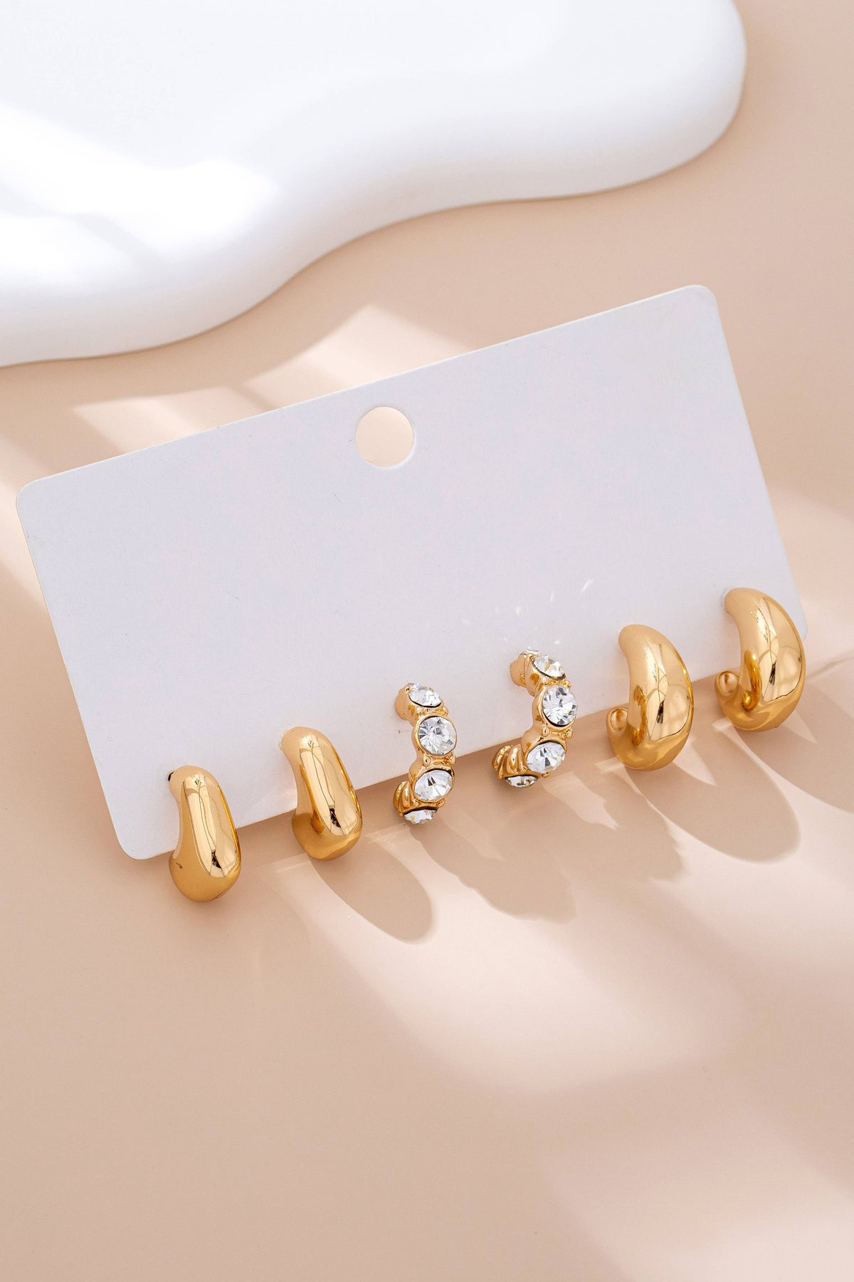 Rhinestone Geo Puffy Hoop Trio | 80E61592