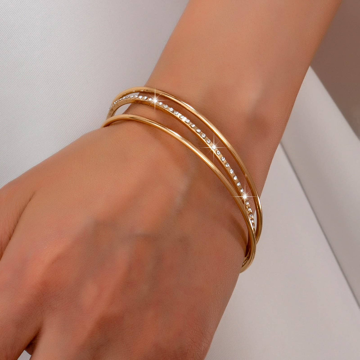 Gold & silver bangles with crystal row Bracelet | 80B1610