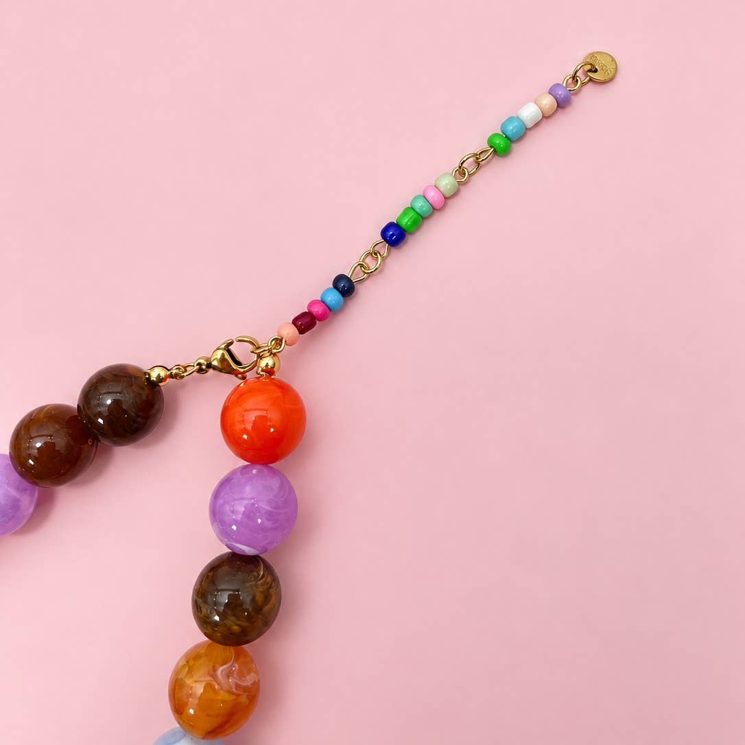 Chunky Multi-Color Marbled Resin Bead Necklace | 40NK9771