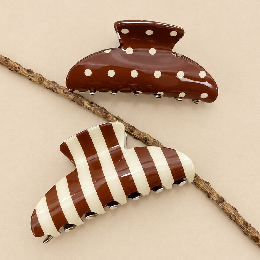 Retro Polka Dot Hair Claw - Glossy Spotted French | 40H1099