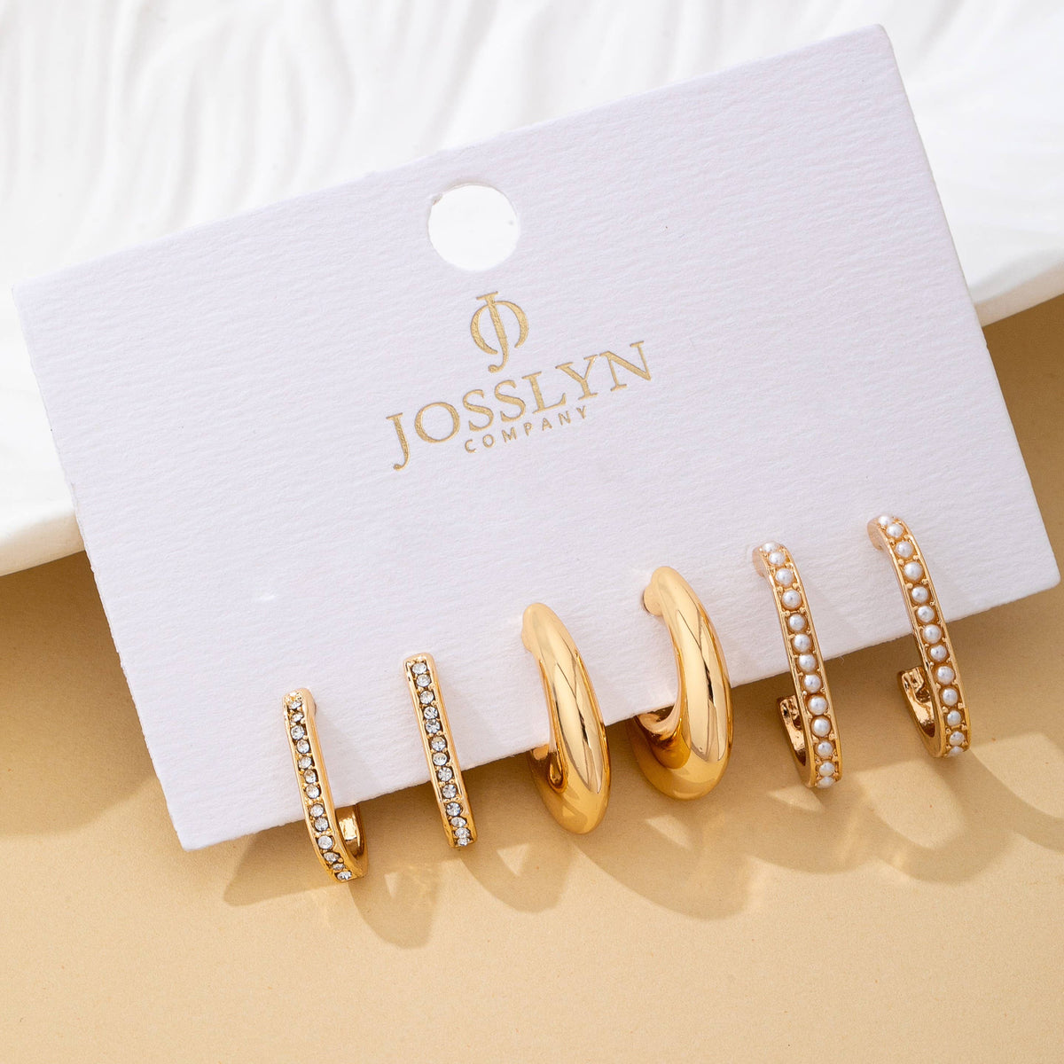 Rhinestone Pearl Huggie Hoop Trio Earrings | 80E62207