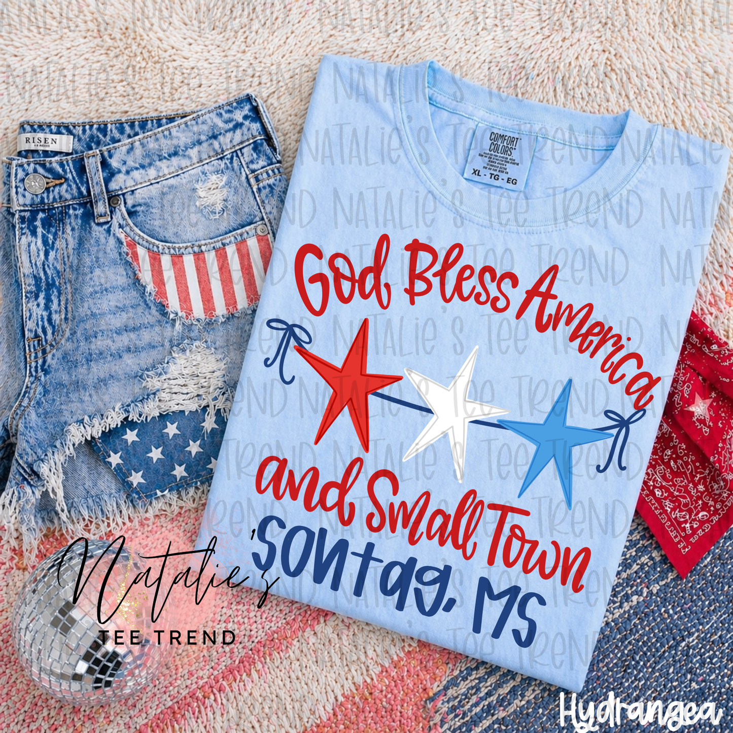 God Bless America - Put town name in custom box below