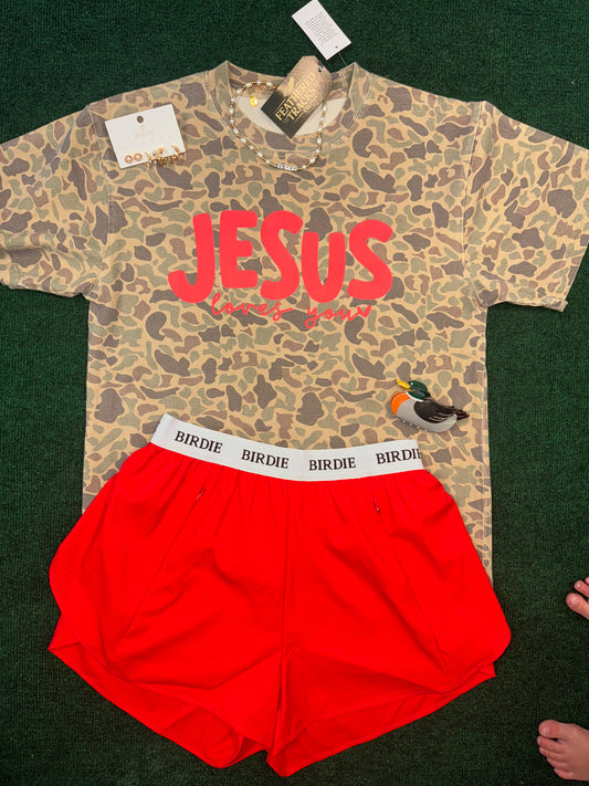 Jesus Loves You - Red / Duck Camo Tee