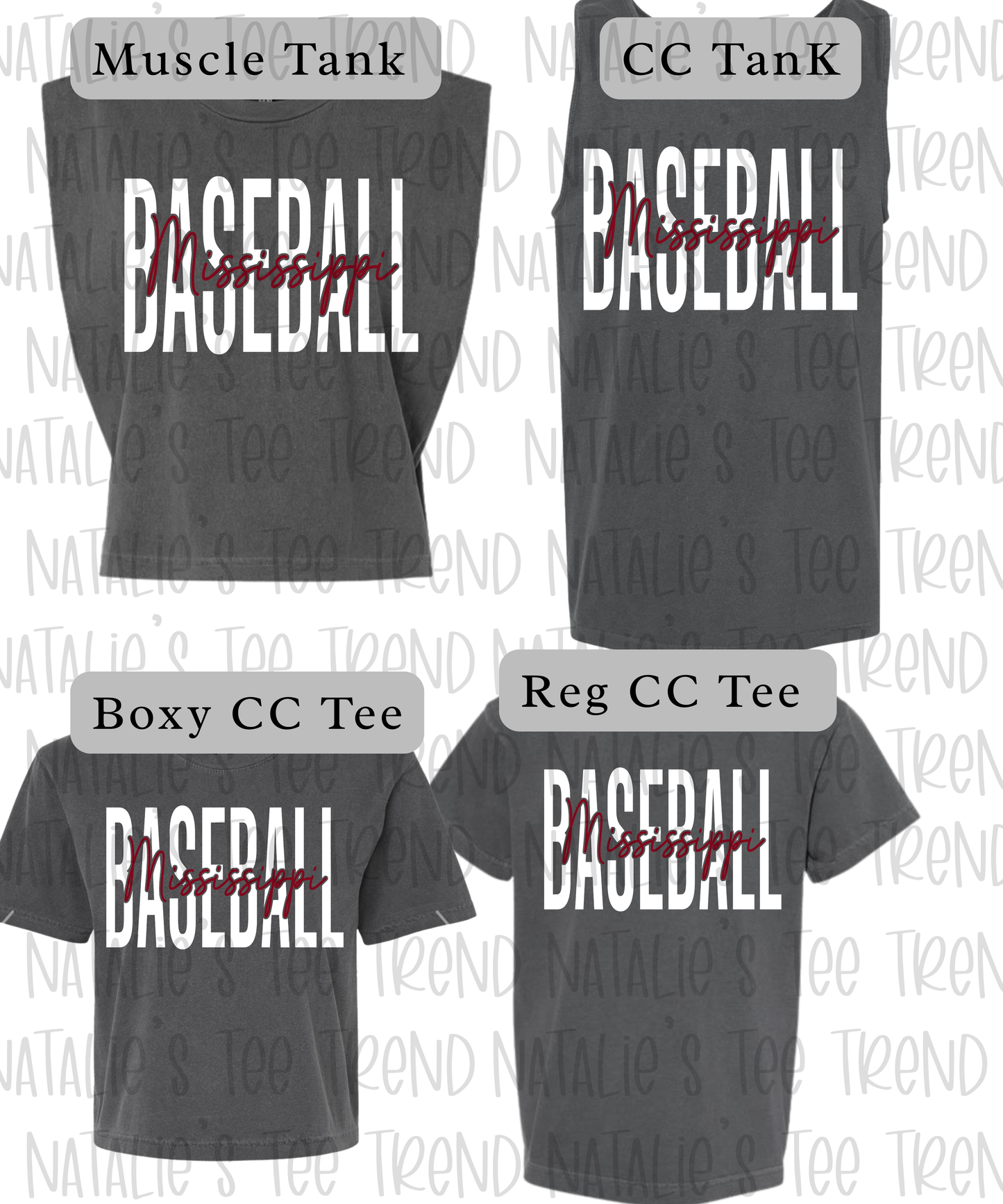 Mississippi Baseball (please choose CC and write in customization box if you want muscle tank OR boxy tee)