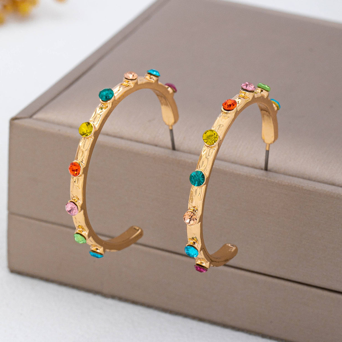 Multi Color Gemstone Hoop Earrings | 80E62415