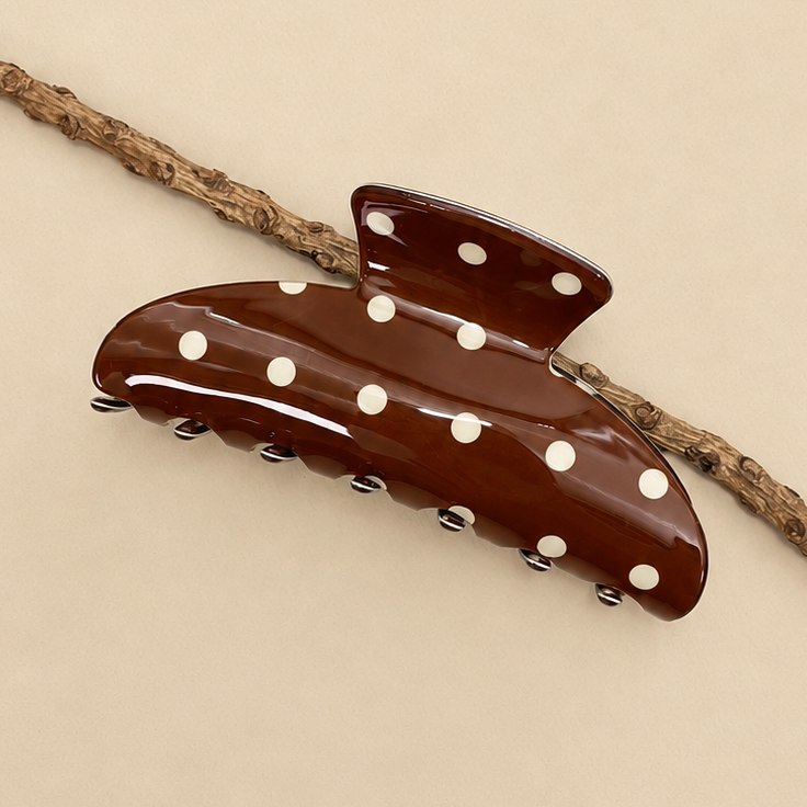 Retro Polka Dot Hair Claw - Glossy Spotted French | 40H1099