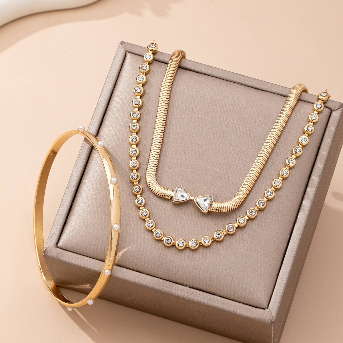 Herringbone Bow Bezels  & Open Cuff Bracelet | 80B1638